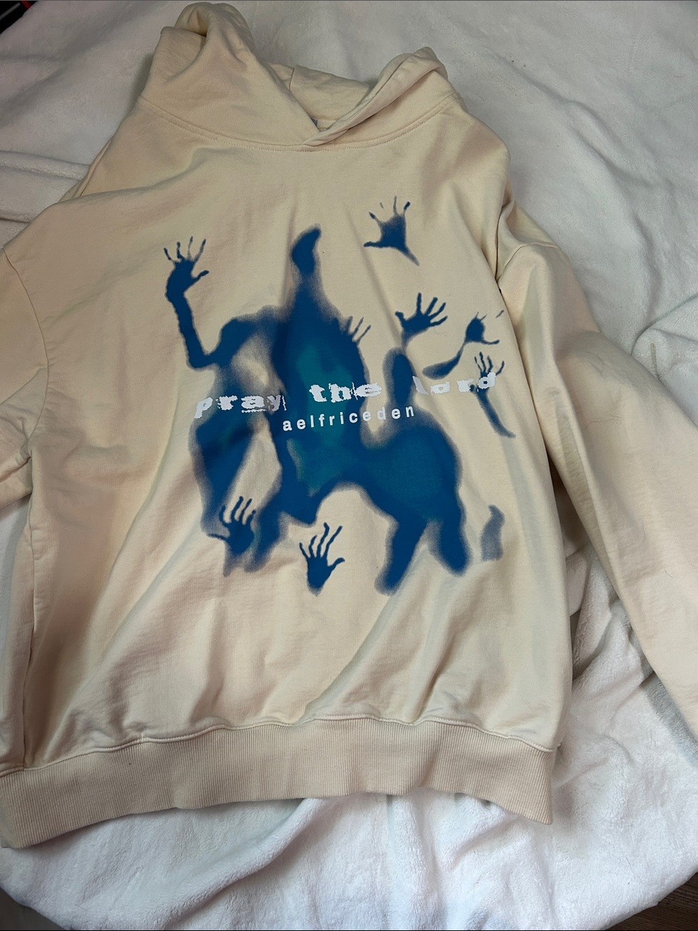Aelfric Eden Brand Cream Hoodie with Blue Graphic